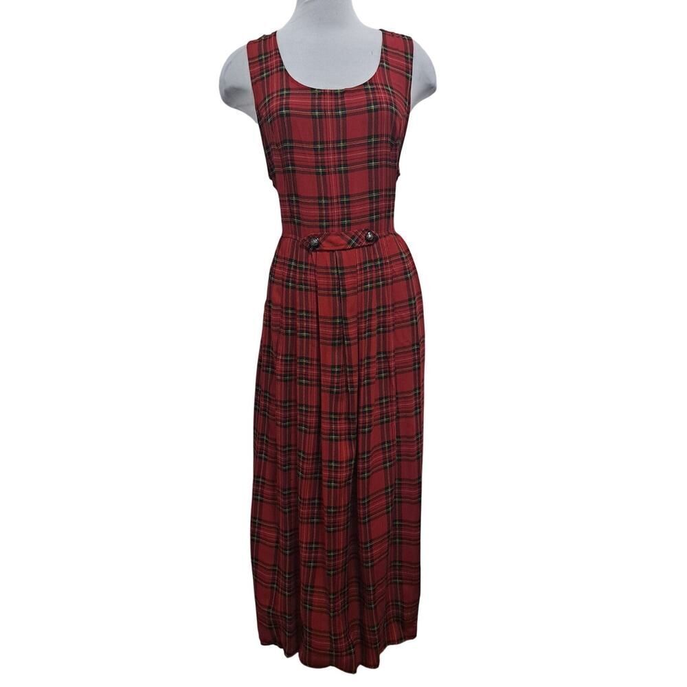 Vintage KDK Designs Y2K Preppy Classic Cabincore Plaid Midi Dress Medium Red